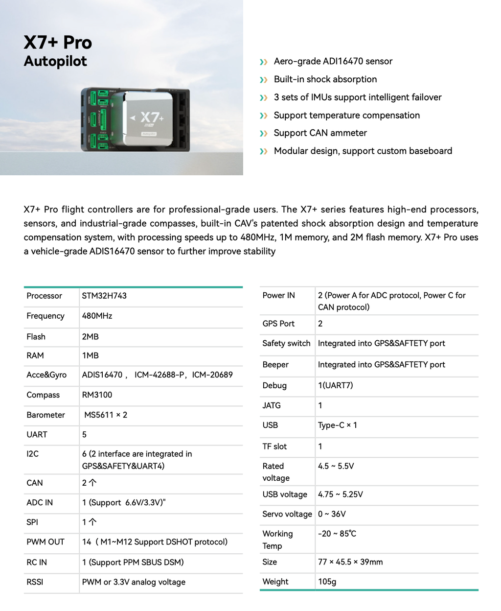 CUAV X7+ Pro Flight Controller Autopilot System STM32H743 Processor
